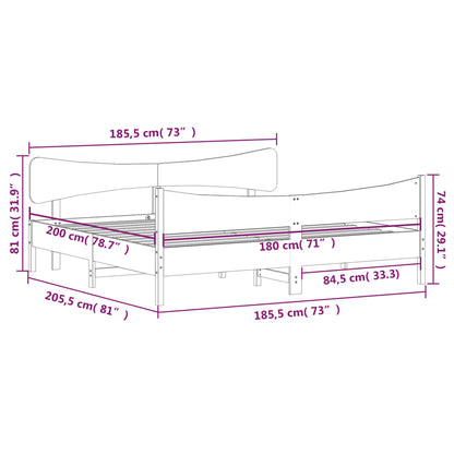 Bedframe met hoofdbord massief grenenhout wit 180x200 cm