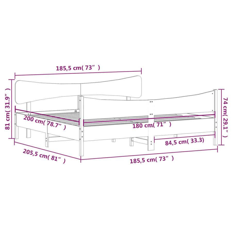 Bedframe met hoofdbord massief grenenhout wit 180x200 cm