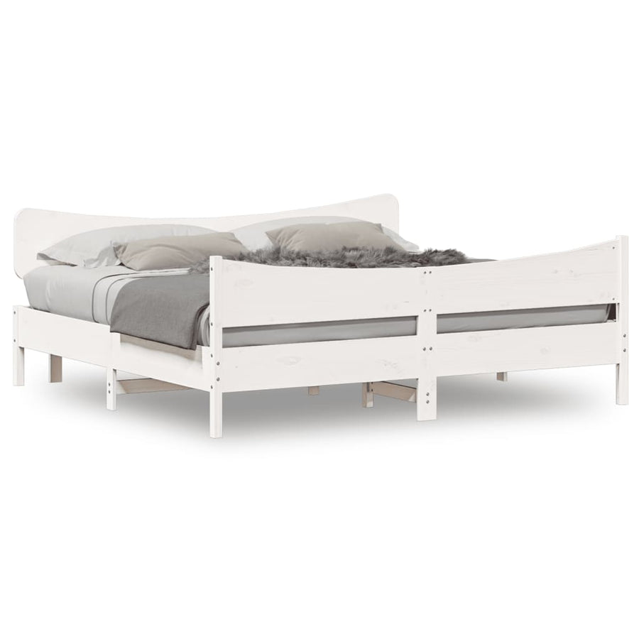 Bedframe met hoofdbord massief grenenhout wit 180x200 cm