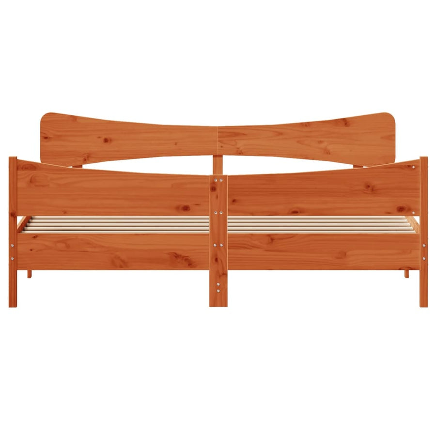 Bedframe met hoofdbord massief grenenhout wasbruin 180x200 cm