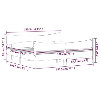Bedframe met hoofdbord massief grenenhout wasbruin 180x200 cm