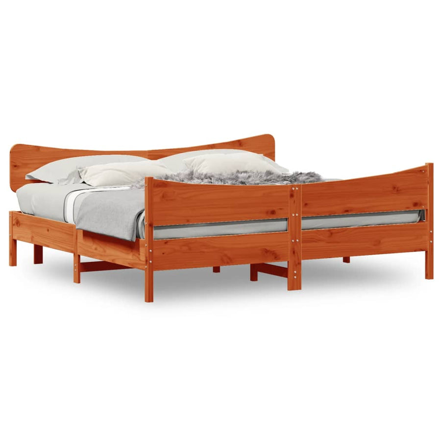 Bedframe met hoofdbord massief grenenhout wasbruin 180x200 cm