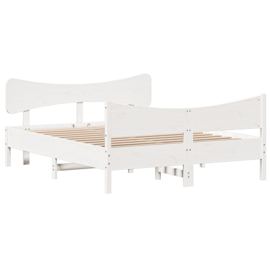 Bedframe met hoofdbord massief grenenhout wit 160x200 cm