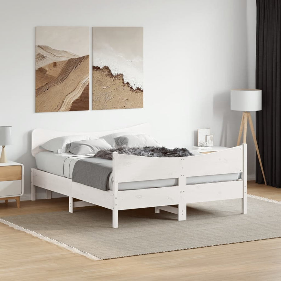 Bedframe met hoofdbord massief grenenhout wit 160x200 cm