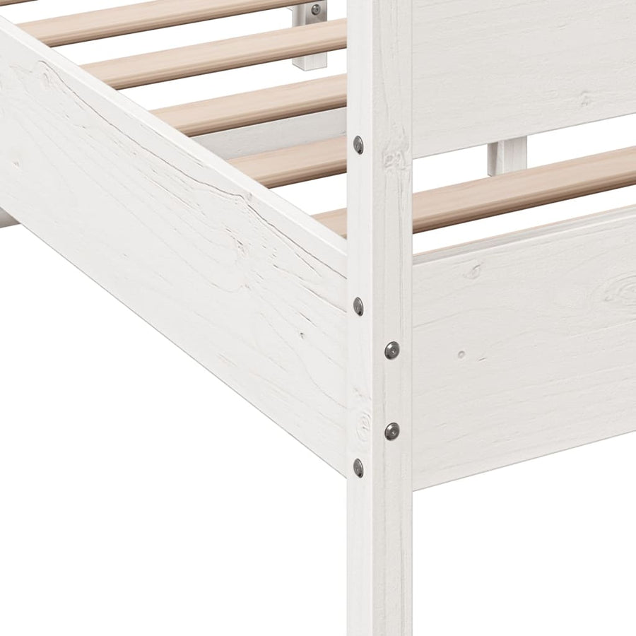 Bedframe met hoofdbord massief grenenhout wit 160x200 cm