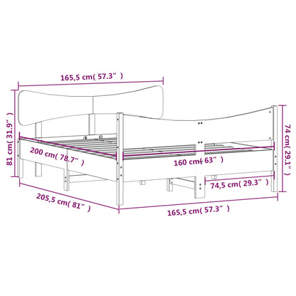 Bedframe met hoofdbord massief grenenhout wit 160x200 cm