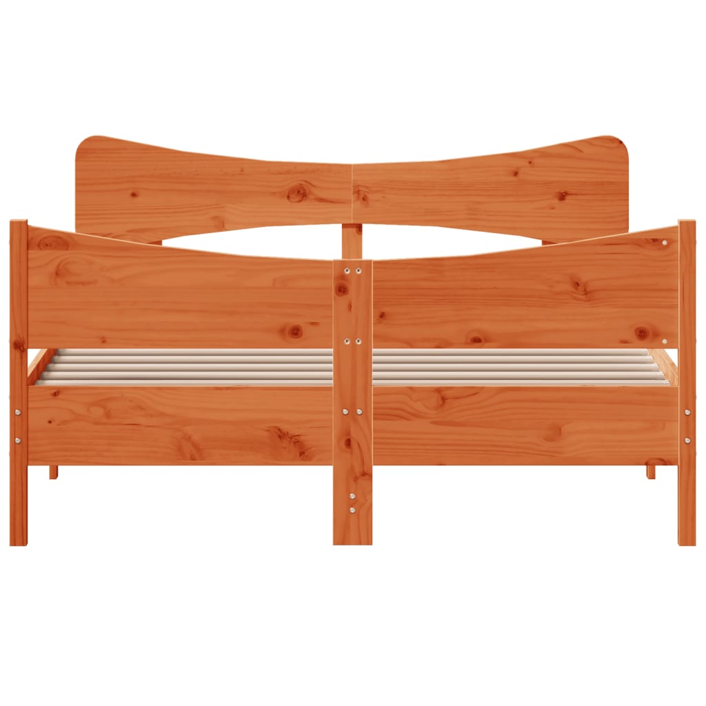 Bedframe met hoofdbord massief grenenhout wasbruin 160x200 cm