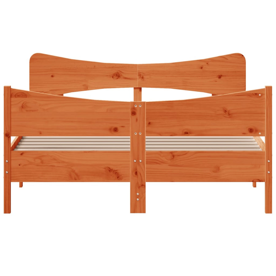 Bedframe met hoofdbord massief grenenhout wasbruin 160x200 cm