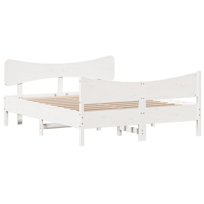 Bedframe met hoofdbord massief grenenhout wit 150x200 cm