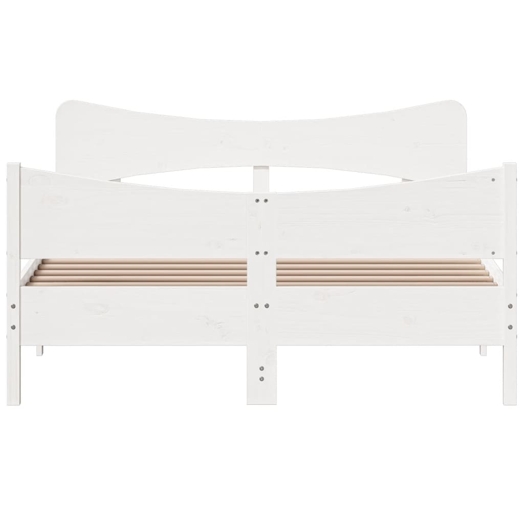 Bedframe met hoofdbord massief grenenhout wit 150x200 cm