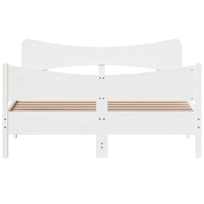Bedframe met hoofdbord massief grenenhout wit 150x200 cm