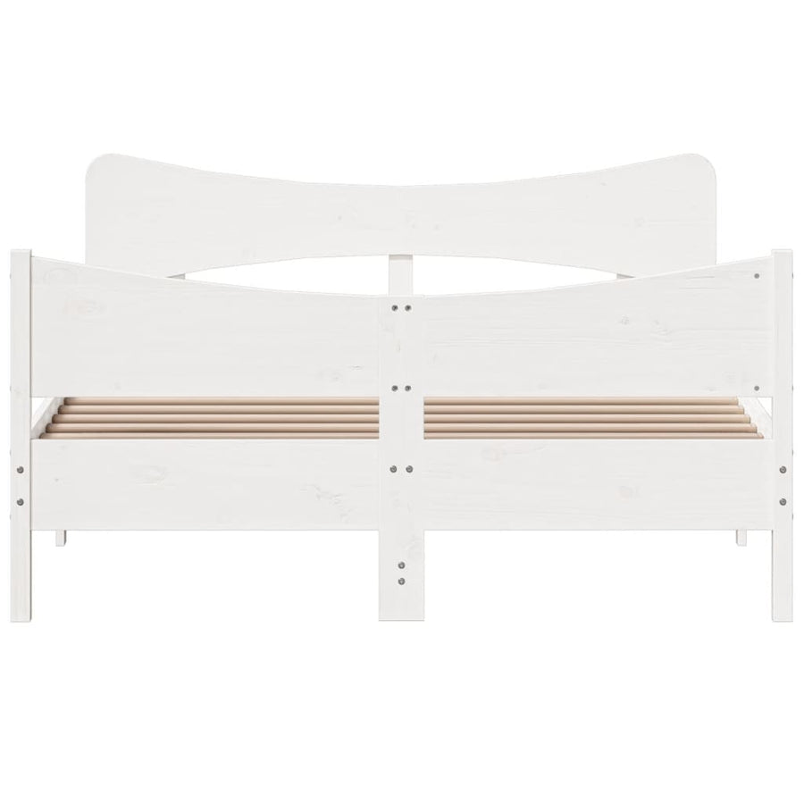 Bedframe met hoofdbord massief grenenhout wit 150x200 cm