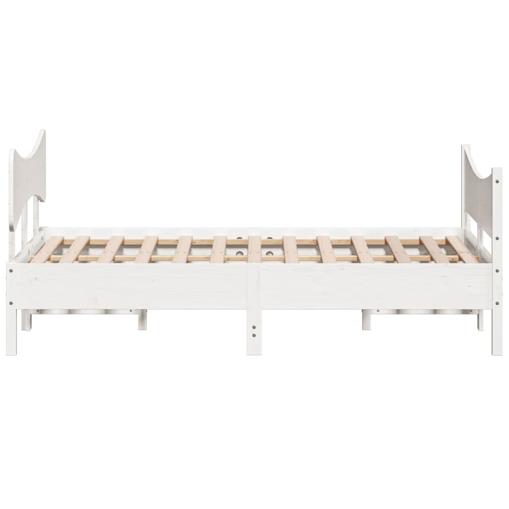 Bedframe met hoofdbord massief grenenhout wit 150x200 cm