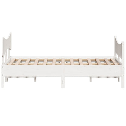 Bedframe met hoofdbord massief grenenhout wit 150x200 cm