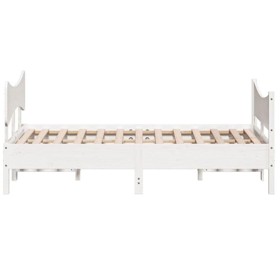 Bedframe met hoofdbord massief grenenhout wit 150x200 cm