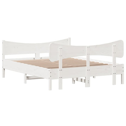 Bedframe met hoofdbord massief grenenhout wit 150x200 cm
