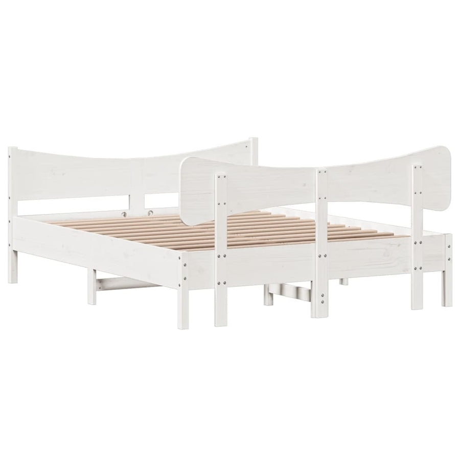 Bedframe met hoofdbord massief grenenhout wit 150x200 cm