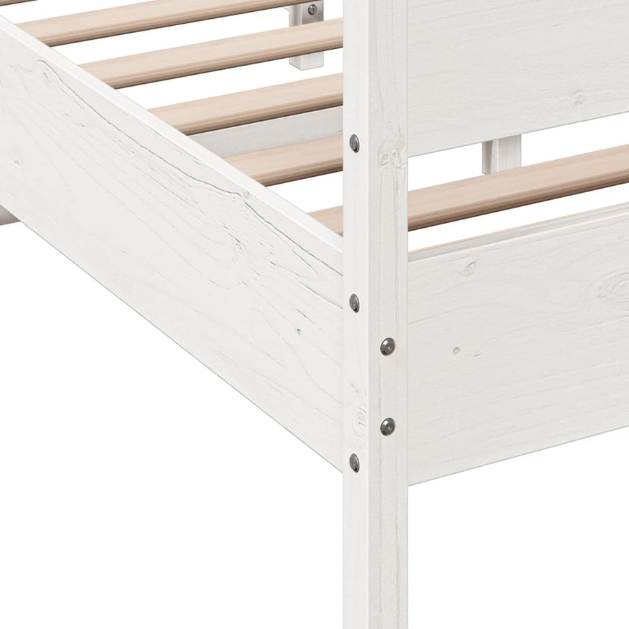 Bedframe met hoofdbord massief grenenhout wit 150x200 cm