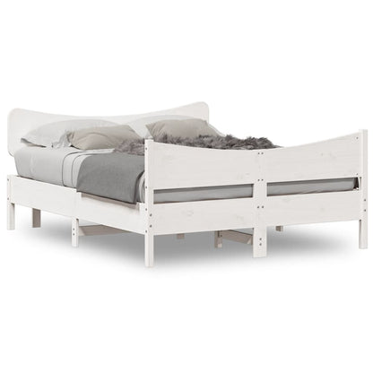 Bedframe met hoofdbord massief grenenhout wit 150x200 cm