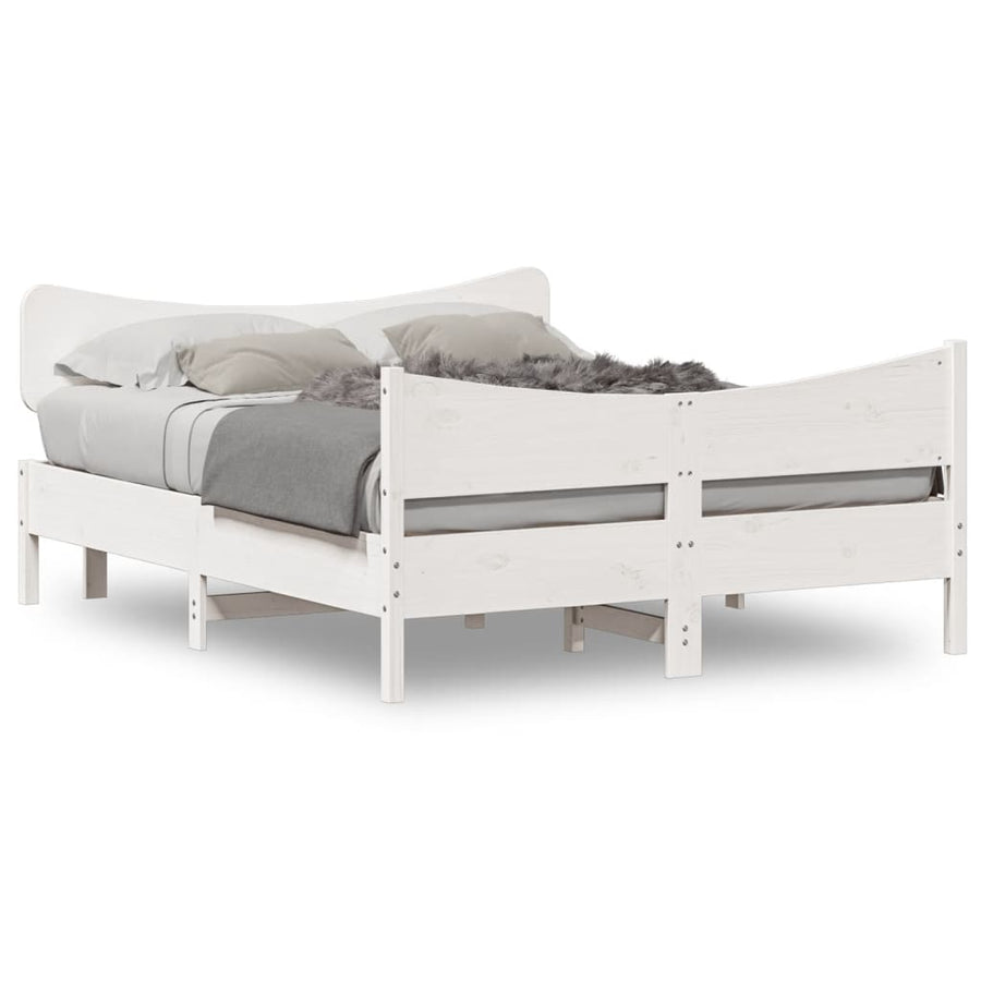 Bedframe met hoofdbord massief grenenhout wit 150x200 cm
