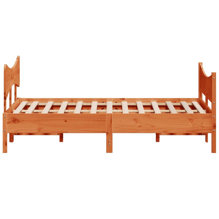 Bedframe met hoofdbord massief grenenhout wasbruin 150x200 cm