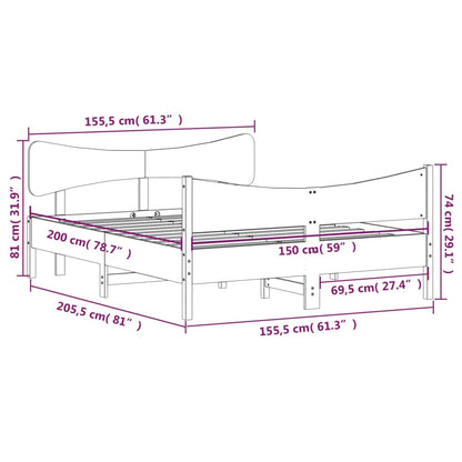 Bedframe met hoofdbord massief grenenhout wasbruin 150x200 cm