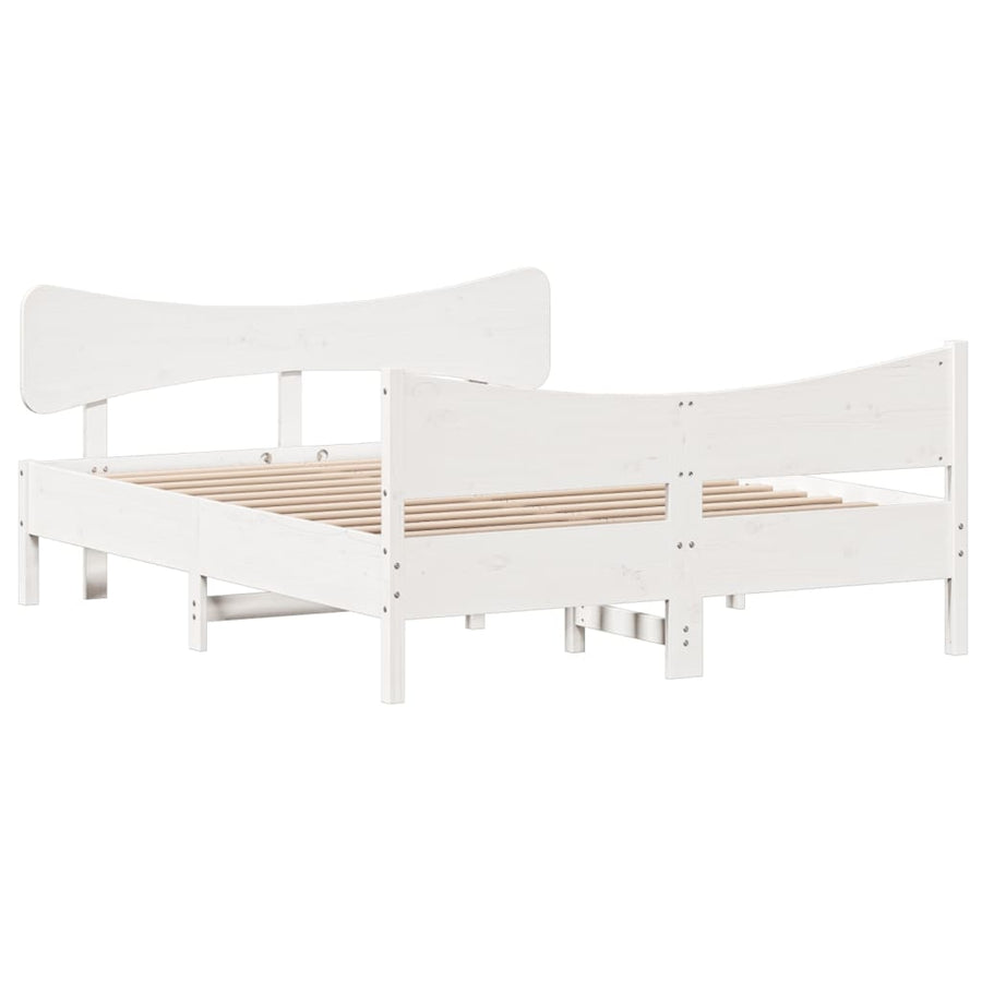 Bedframe met hoofdbord massief grenenhout wit 140x200 cm