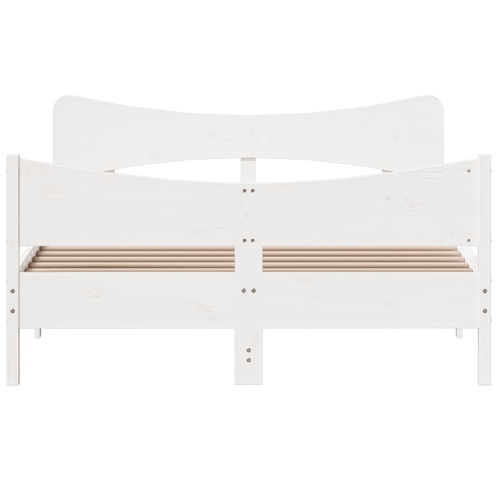 Bedframe met hoofdbord massief grenenhout wit 140x200 cm