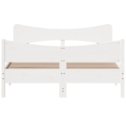 Bedframe met hoofdbord massief grenenhout wit 140x200 cm