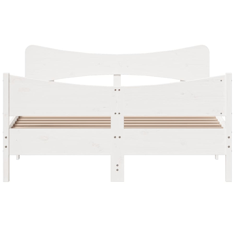 Bedframe met hoofdbord massief grenenhout wit 140x200 cm