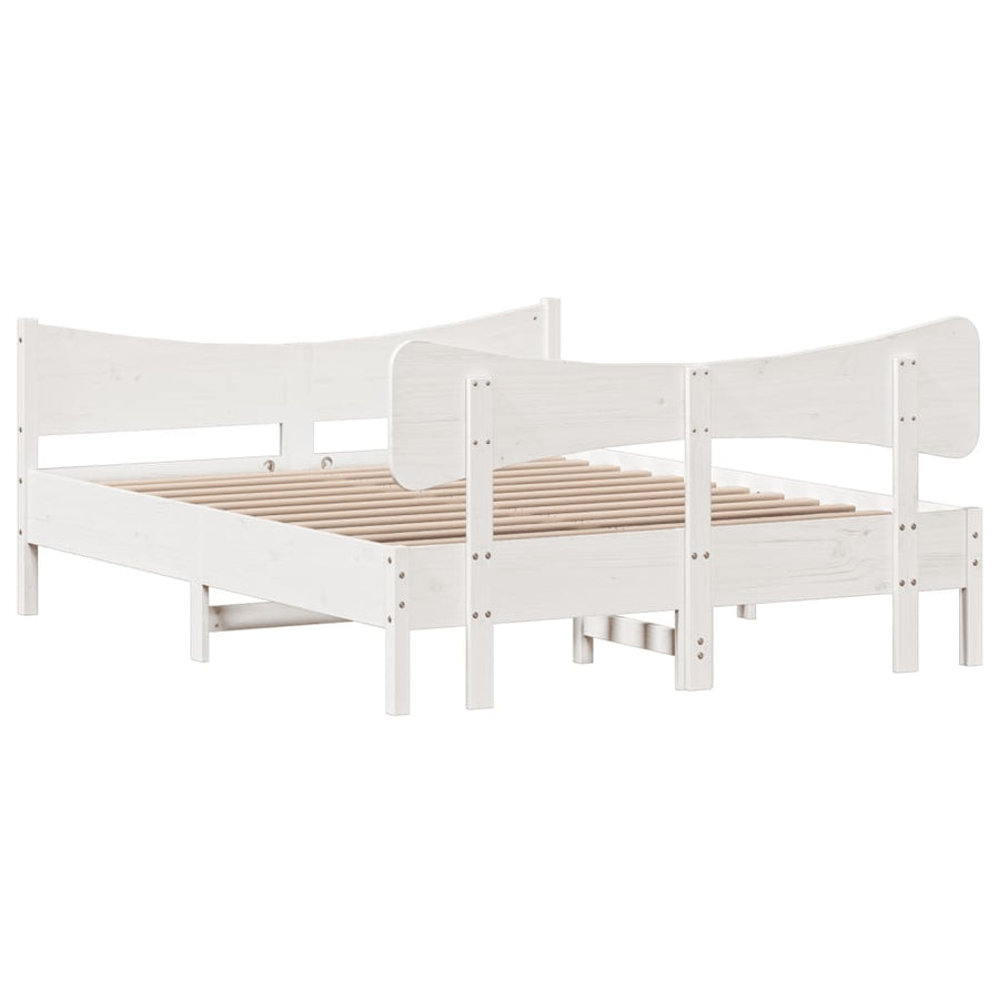 Bedframe met hoofdbord massief grenenhout wit 140x200 cm