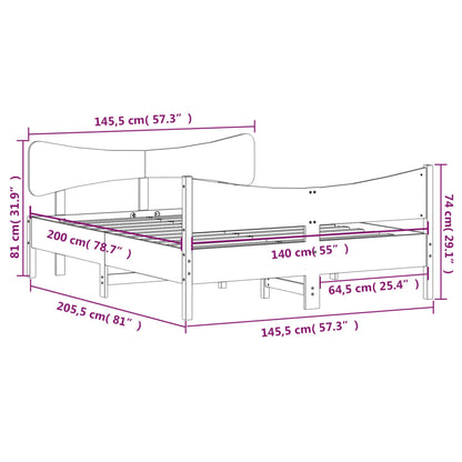Bedframe met hoofdbord massief grenenhout wit 140x200 cm