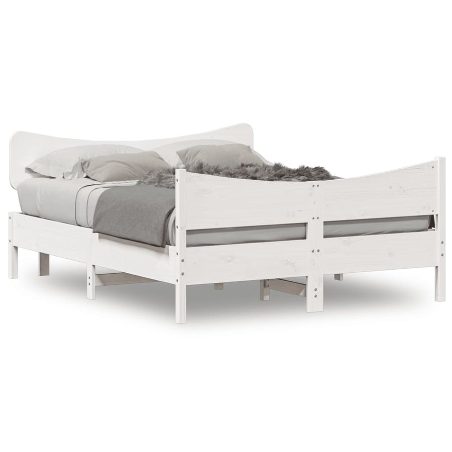 Bedframe met hoofdbord massief grenenhout wit 140x200 cm
