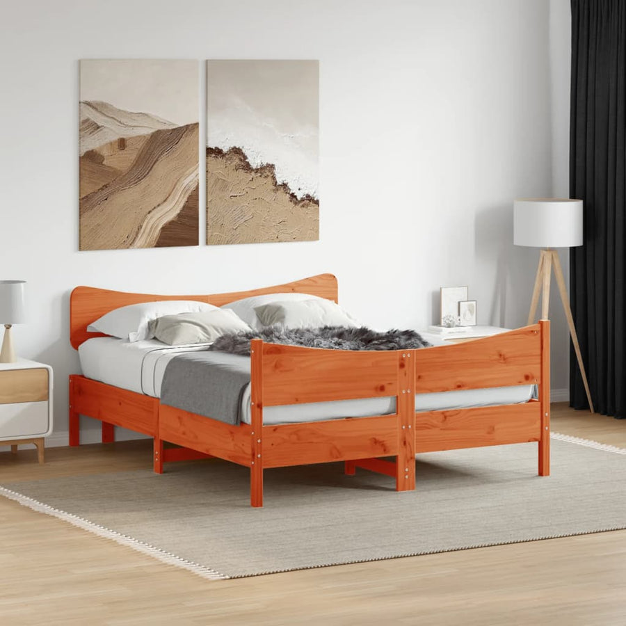 Bedframe met hoofdbord grenenhout wasbruin 140x200 cm