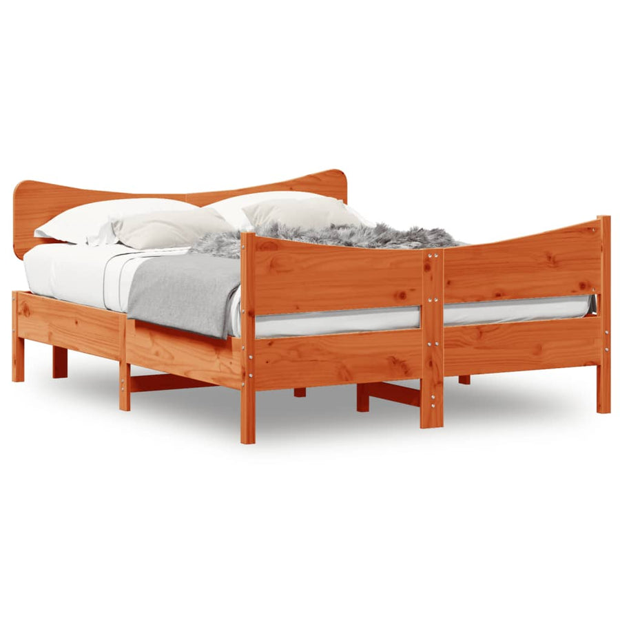 Bedframe met hoofdbord grenenhout wasbruin 140x200 cm