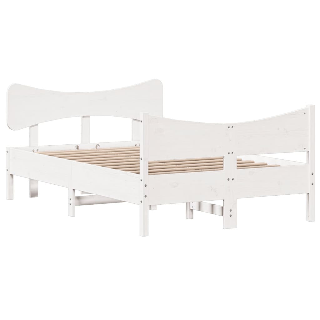 Bedframe met hoofdbord massief grenenhout wit 120x200 cm