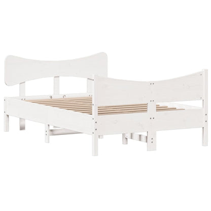 Bedframe met hoofdbord massief grenenhout wit 120x200 cm