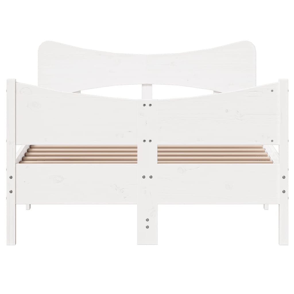 Bedframe met hoofdbord massief grenenhout wit 120x200 cm