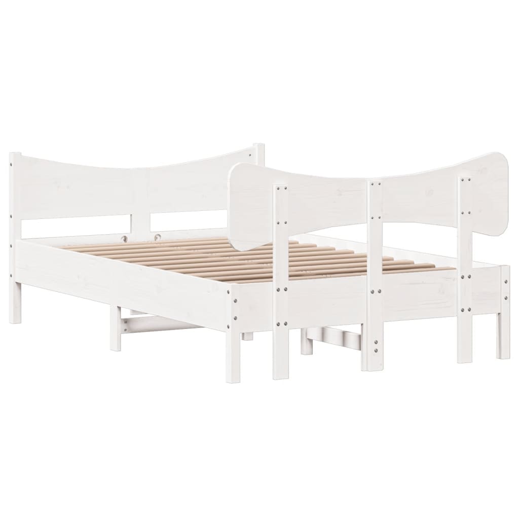 Bedframe met hoofdbord massief grenenhout wit 120x200 cm