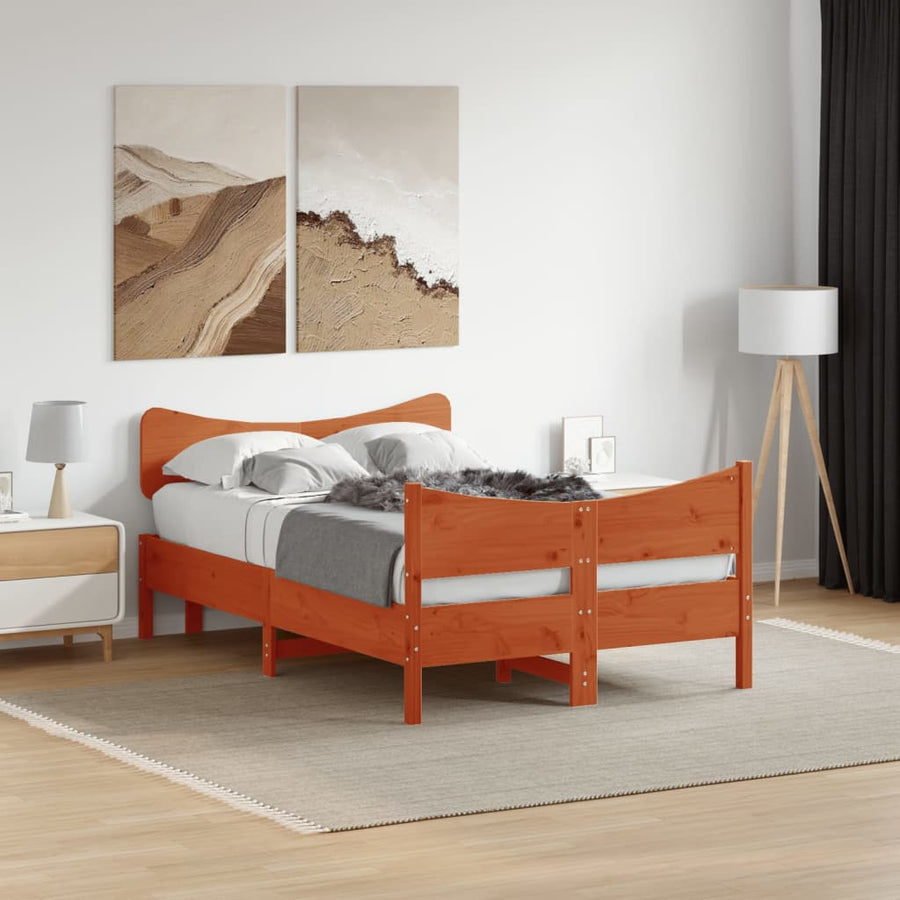 Bedframe met hoofdbord massief grenenhout wasbruin 120x200 cm