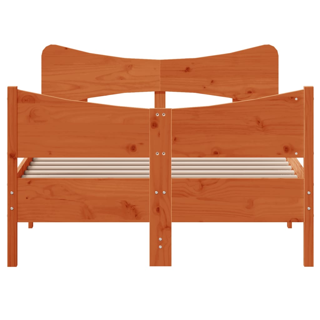 Bedframe met hoofdbord massief grenenhout wasbruin 120x200 cm