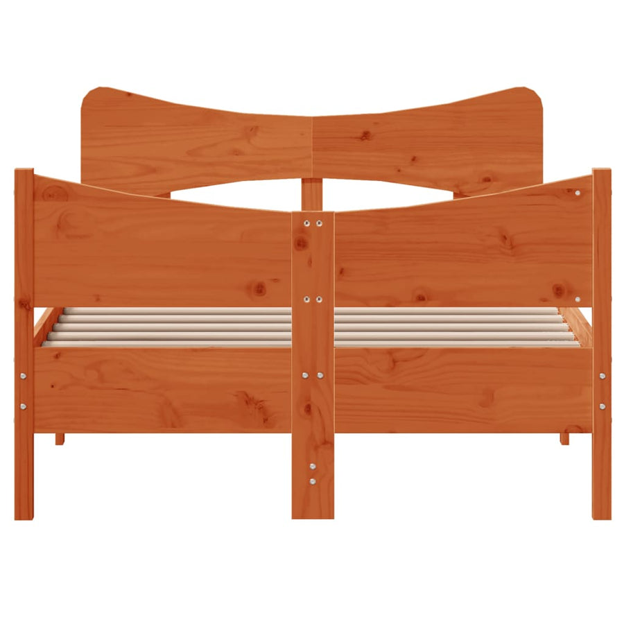 Bedframe met hoofdbord massief grenenhout wasbruin 120x200 cm