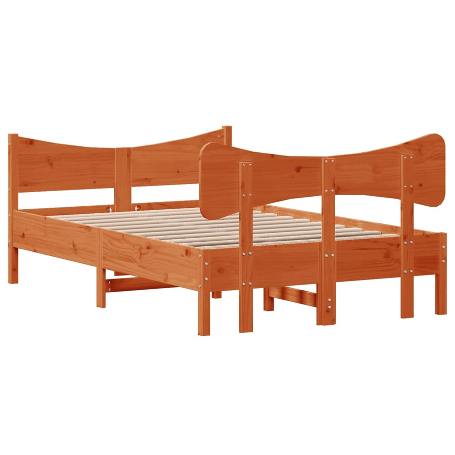 Bedframe met hoofdbord massief grenenhout wasbruin 120x200 cm