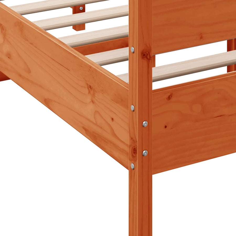 Bedframe met hoofdbord massief grenenhout wasbruin 120x200 cm