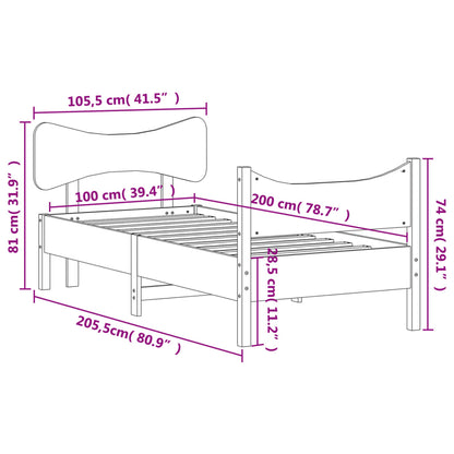Bedframe met hoofdbord massief grenenhout wasbruin 100x200 cm