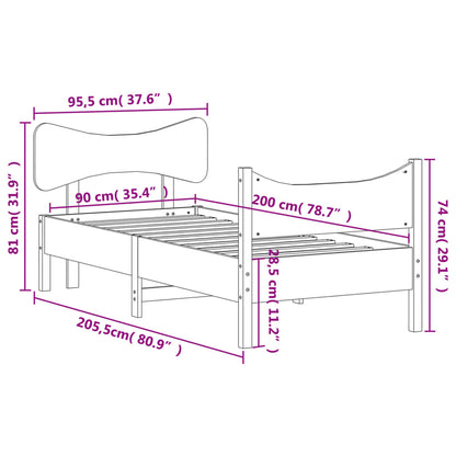 Bedframe met hoofdbord massief grenenhout wasbruin 90x200 cm