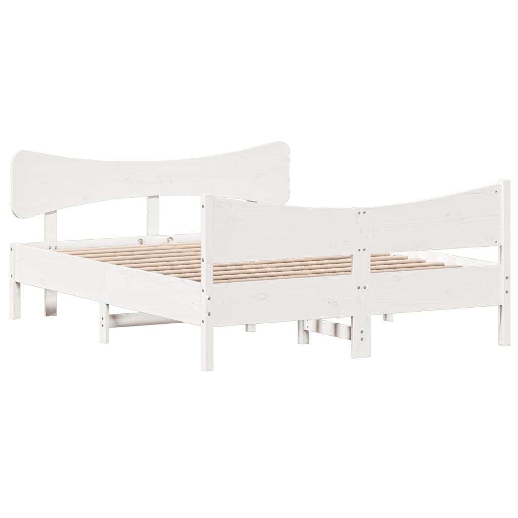 Bedframe met hoofdbord massief grenenhout wit 140x190 cm