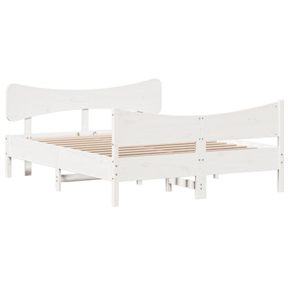 Bedframe met hoofdbord massief grenenhout wit 140x190 cm