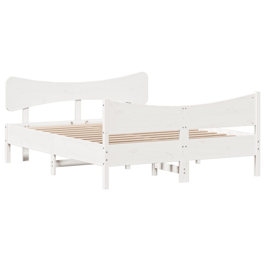 Bedframe met hoofdbord massief grenenhout wit 140x190 cm