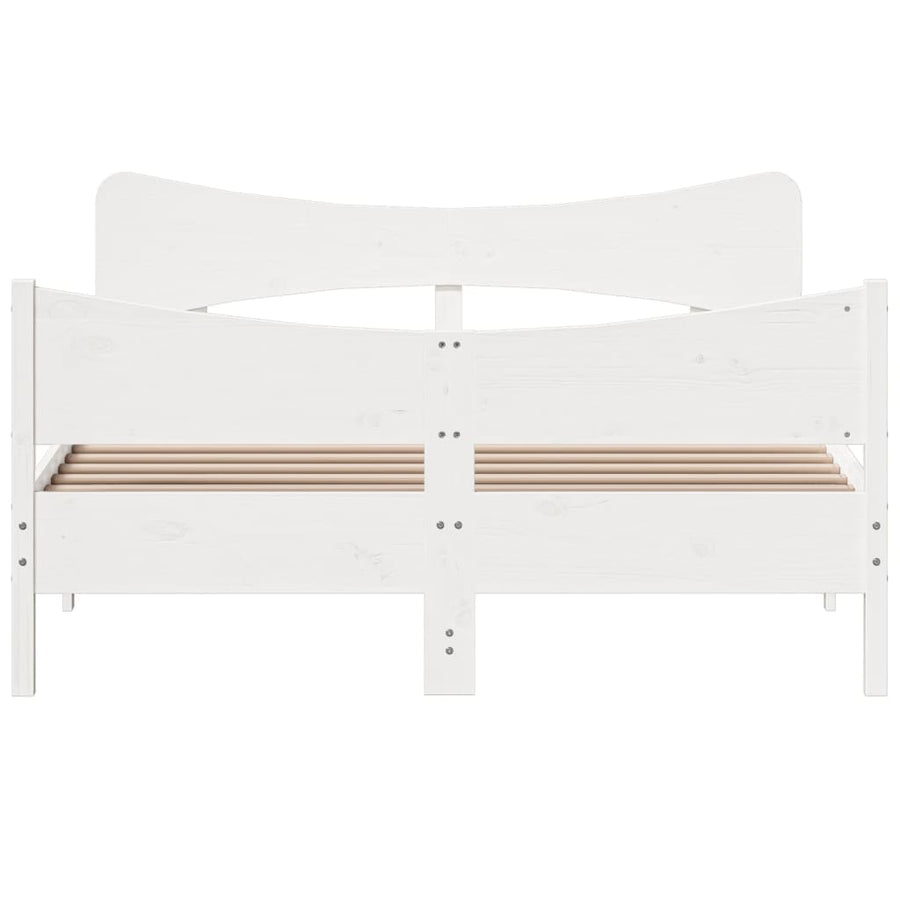 Bedframe met hoofdbord massief grenenhout wit 140x190 cm